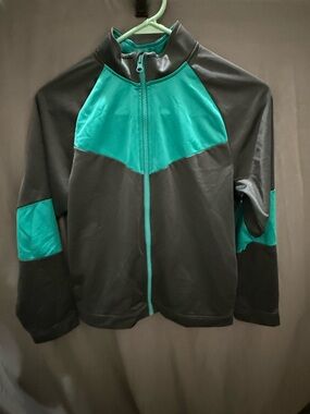 Athletic Works Black Jacket with Teal Trim and Yellow Logo